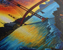 Golden Gate Bridge Abstract Panoramic Framed Canvas Print, Van Gogh Inspired Original Painting, Colorful California Wall Art
