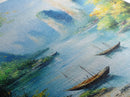 Vibrant Fantasy Art - Original Painting Framed Canvas Print - Sail Boats in The Bay - Nautical Themed Home Decor