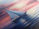 Vaporwave Sail Boat at Sunset, Framed Canvas Print, Retro Sail Boat Painting