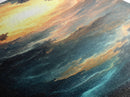 Celestial Abstract Landscape Framed Canvas Print Moody Horizontal Wall Art Blue and Gold Living Room or Bedroom Decor
