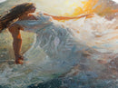 Ethereal Woman with Flowing Dress Framed Canvas Print, Dreamy Goddess Art Perfect as Above Sofa or Romantic Bedroom Wall Decor