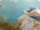 Wooden dock, rowboat, lake, marsh painting, fisherman painting, coastal decor, rustic wall art, framed canvas print, guest room art