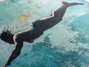 Woman Swimming, teal wall art, moody art, minimalist art, extra wide art, coastal decor, beach house art, Canvas Print
