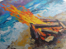 Beach bonfire, coastal decor, surf wall art, nautical painting, ocean fire, rustic wall art, horizontal wall art, canvas print, seascape