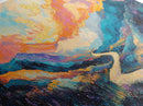 Abstract Landscape, Vibrant Sunset, Mountain Painting, Canvas Print, Extra Wide Art, Panoramic Art, Bedroom Art, Above Sofa Art