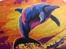 Dolphin Jumping, Ocean Wildlife Art, Vibrant Marine Scene, Playful Sea Life Painting, Framed Canvas Print, Beach House Decor, Nautical Art