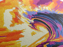 Giant Rolling Wave, Colorful Ocean Art, Surfing Seascape Print, Bold Sunset Water Painting, Beach House Wall Decor, Framed Canvas Print