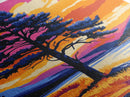 Lone Tree, Mountain Landscape, Vibrant Nature Art, Sunset Painting, Framed Canvas Print, Wilderness Decor, Autumn Wall Art, Office Decor