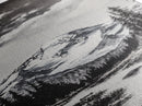 Snowy Peak, Mountain Reflection, Black White Nature, Adventure Landscape, Cabin Decor, Hiking Art, Framed Canvas Print