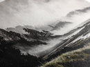 Foggy Hills, Woodland Landscape, Monochrome Art, Canvas Print, Rustic Nature Decor, Peaceful Wall Art, Mountain Art