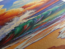 Wave Surf, Sunset, Canvas Print, Vibrant crashing wave at sunset painting, beach lover decor, bold coastal art, beach house wall art