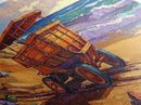 Coastal Cart, Tropical Beach, Ocean Shoreline, Framed Canvas Print, Rustic Wall Art, Coastal Living Room Decor, Summer Vibes Painting