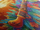 Native Flute, Flowers, Sunset, Framed Canvas Print, Spiritual Native American flute art with flowers and mountains, Boho Wall Art