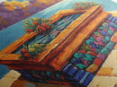 Tile Garden, Water, Feature, Framed Canvas Print Bright terracotta planter wall art, outdoor courtyard or patio decor, folk painting
