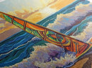 Windsurf Sunset, Beach Scene, Canvas Print, colorful surfboard at sea painting, coastal adventure, Bedroom Wall Art, surfer boho art
