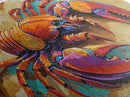 Lobster Coastal, Bold, Framed Canvas Print, Vibrant abstract lobster on sandy background, Nautical Kitchen Decor, Bold Coastal Wall Art