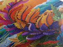 Feather Leaves, Ocean Vibe, Sunset Garden, Fall Colors, Framed Canvas Print, botanical wave art, autumn leaf decor, coastal plant painting