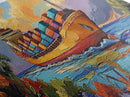 Coastal Cargo Ship, Vibrant Ocean Painting, Nautical Decor, Container Ship Art, Canvas Print, Modern Seascape, Office Wall Art, Boho Art