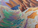 Crashing Wave, Coastal Shore, Sunset Beach, Framed Canvas Print, Ocean Wall Art, Beach Decor, Vibrant Surf Painting, Bathroom Art