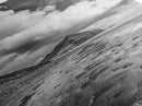 Mountain Beach Path, Cloudy Sky Landscape, Black and White Nature Scene, Framed Canvas Print, Entryway Fall Coastal Wall Decor
