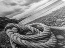 Coastal Rope, Pebble Shore, Nautical Texture, Rugged Seascape, Canvas Print, Bathroom Wall Art, Beach House Style, Moody Ocean Decor