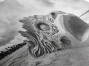 Dragon Head Sculpture, Beach Sand Art, Mythical Creature Decor, Fantasy Vibes, Framed Canvas Print, Game Room Wall Art, Office Wall Art