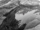 Reflective Rock Pool, Tranquil Nature, Monochrome Landscape, Black and White Framed Canvas Print, Minimalist Bathroom or Spa Wall Art