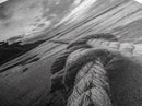 Beach Rope Knot, Coastal Connection, Ocean Shoreline, Nautical Canvas Print, Black and White Bathroom or Seaside Wall Decor