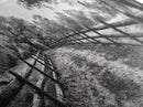 Tree Tunnel, Country Path, Fence Shadows, Framed Canvas Print, Black and White Nature Art, Rustic Wall Art, Autumn Entryway Decor
