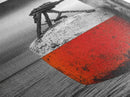Orange Buoy, Weathered Pier, Nautical Accent, Coastal Wall Framed Canvas Print, beach house bathroom art, rustic ocean decor