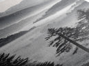 Foggy Mountains, Pine Forest, Valley Mist, Calm Landscape, Canvas Print, entryway wall art, cozy cabin vibes, grayscale art style