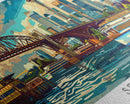 Seattle Washington Panoramic Painting, Mid Century Modern Framed Canvas Print, Retro Style Wall Art, Pop Art Travel Poster