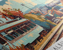 Albuquerque New Mexico Panoramic Painting, Mid Century Modern Framed Canvas Print, Retro Pop Art Travel Poster, Wall Decor, Office Art