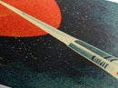 Space Rocket Orbit Diamond Shaped Canvas Textured Print, Mid-Century Sci-Fi Wall Art, Vintage Red Planet Spacecraft Launch