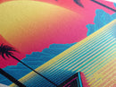 Synthwave Sundown – Diamond Shaped Vaporwave Sunset Landscape Canvas Art Print with Neon Ocean Grid and Retro 80s Aesthetic