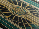 Emerald Axis Radiance – Diamond Shaped Canvas Embossed Print in gold green teal art deco, luxury retro wall accent with celestial symmetry