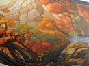 Autumn Forest Stream – Canvas Textured Print Stained Glass Style, Fall River Landscape, Nature Diamond Wall Art, Golden Hour Forest