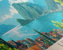 Lugano Switzerland Panoramic Travel Poster, Framed Canvas Print or Metal Wall Art, Travel Art, Home Decor, Panoramic Painting, Midcentury Art