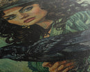 Raven Witch in Green Dress - Halloween Wall Art - Spooky Home Decor - Witch and Raven Painting - Gothic Halloween Decoration