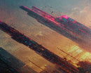 Cyberpunk city canvas, video game concept art, living room wall art, dystopian art, outrun style city at sunset, man cave art canvas print