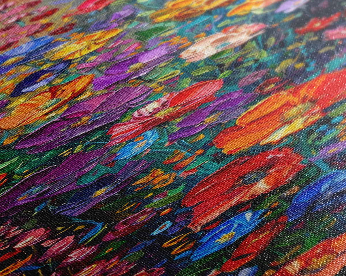 Vibrant Floral Cascade on Textured Canvas as Tall Skinny Art Framed Ca