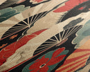 Japanese-Inspired Fan Art in Bold Red and Cream Accents on Tall Vertical Canvas Print Featuring Elegant Floral Design