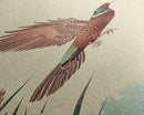 Japanese Skinny Art of Pheasant in Flight with Graceful Wings and Earthy Tones – Framed Canvas Print