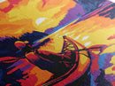 Kayaker at Sunset, fisherman painting, nautical painting, coastal landscape art, rustic decor, panoramic painting, canvas print