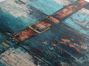 Rustic blue door, worn leather belt, southwest wall art, farmhouse art, textured painting, wabi sabi art, framed canvas print, rustic decor