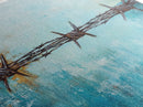 Barbed Wire, southwest wall art, rustic decor, teal wall art, minimalist art, original painting, gift idea for him, canvas print