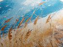 Wheat Field, blue sky, golden harvest, windy landscape, nature wall art, rustic decor, framed canvas print, farmhouse wall art