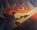 Abstract art deco sunset canvas print, sunset over the vast ocean, living room art