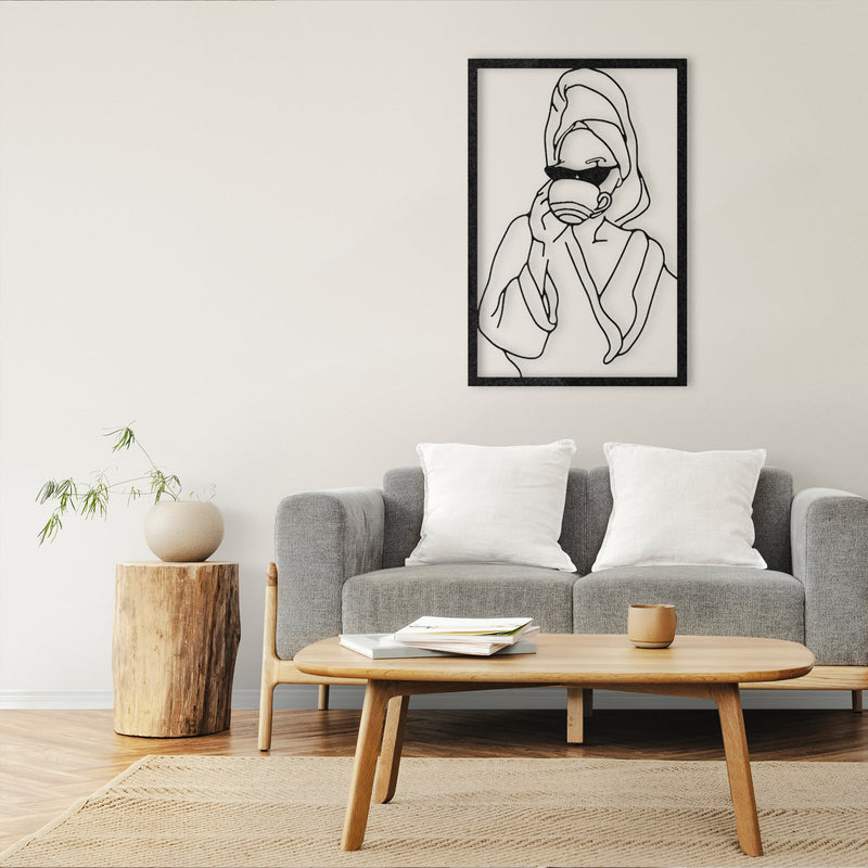 Lady With Coffee Metal Wall Art