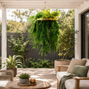 Artificial Hanging Plant Chandelier – Bright Tropical Foliage Circular Ring (25.6in long) Gold Frame – UV Resistant